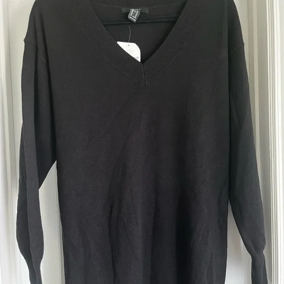 Black V-Neck Sweater Dress - Picture 2 of 3